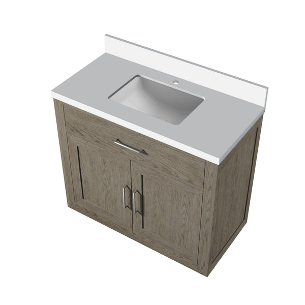 English Elm Grey Oak Single Bath Vanity With Durable White Quartz Top - Easy Install, Modern Design, 36" W B2731P257680