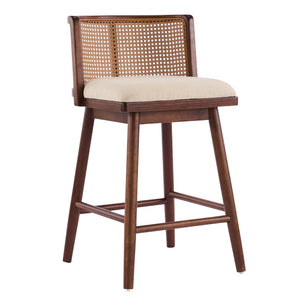 English Elm Talia Rubberwood Counter Stools with Rattan Back Cushioned Seat Scandinavian Set of 2 N775P369555D