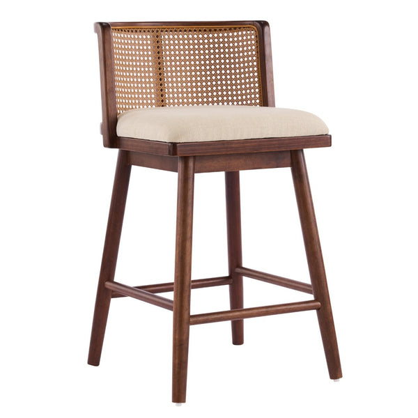 English Elm Talia Rubberwood Counter Stools with Rattan Back Cushioned Seat Scandinavian Set of 2 N775P369555D
