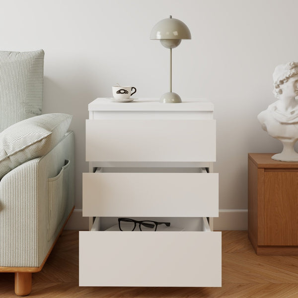 English Elm 19.7-inch Matte Finish Nightstand with Touch Release Drawers for Minimalist Bedrooms White W3151P407888