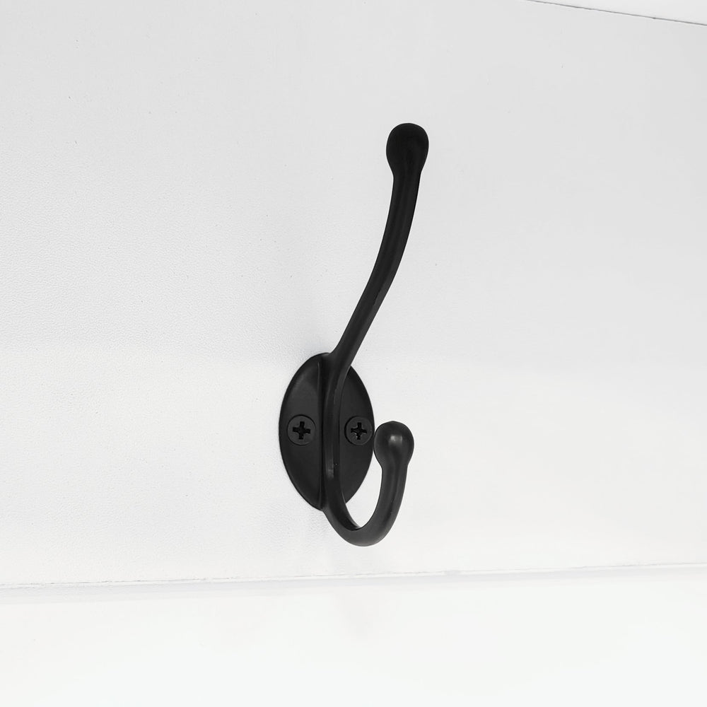 English Elm Farmhouse Wooden Hall Tree with Arched Accent, Walnut Bench Seating, 5 Hooks & 7 Cubbies for Entryways White N721P347430K