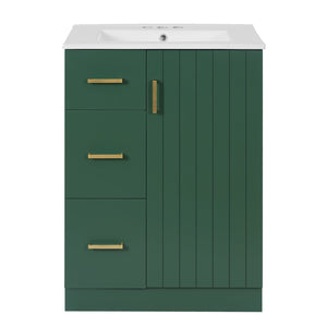 English Elm 24" Modern Bathroom Vanity with Under-Mount Sink, Vertical Stripe Design, 2 Drawers & Soft-Close Cabinet Green N710P288936F