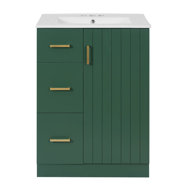 English Elm 24" Modern Bathroom Vanity with Under-Mount Sink, Vertical Stripe Design, 2 Drawers & Soft-Close Cabinet Green N710P288936F