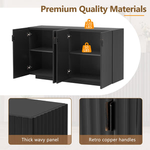 English Elm TREXM Fluted Buffet Cabinet with Wave Design, Spacious Sideboard with Adjustable Shelves & Soft-Close Doors Black N715P183992B