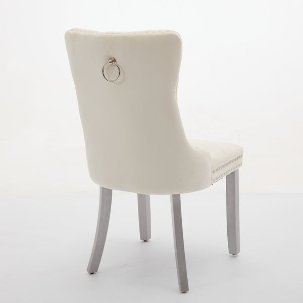 English Elm A&a Furniture Nikki Velvet Wingback Dining Chairs Tufted Nailhead Set of Two W1143P179489