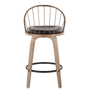 English Elm Riley 26" Farmhouse Counter Stool Set of 2 — Whitewashed Wood, Antique Copper Metal, Removable Faux Leather Cushion, 250 lb limit B202S01096