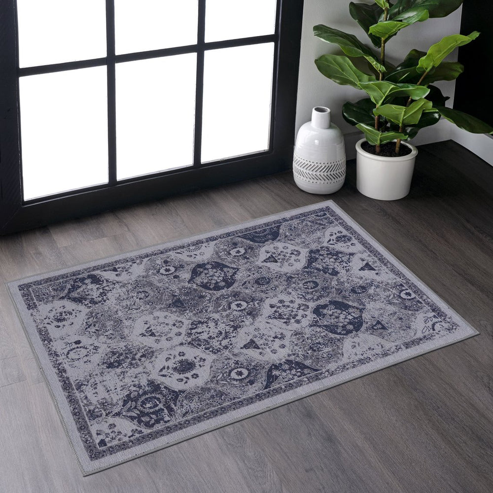 English Elm Maval Blue Washable Rug 2' X 3' - Soft, Durable Doormat With Non-Slip Backing, Perfect For Any Space B189P189016