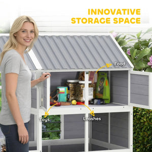 English Elm Spacious Fir Wood Backyard Chicken Coop Two Level Design with Nesting Boxes and Run T3971S00110