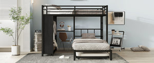 English Elm Full Over Twin Bunk Bed With Integrated Wardrobe, Trundle, Foldable Desk & Noise-Reduced Design In Black W1580S00136
