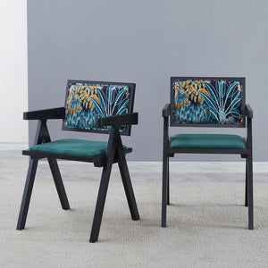 English Elm 2 Elegant Black Rubberwood Dining Chairs With Armrests - Medieval Style, Comfortable Rattan Seats W2720P237608