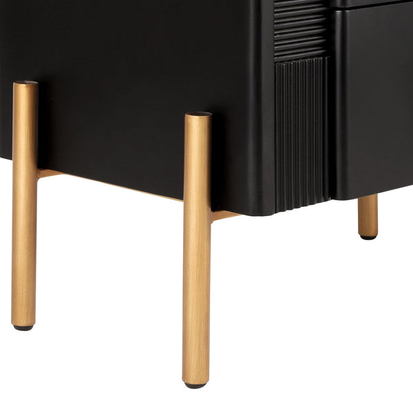 English Elm Christopher Knight Home® - Modern Fluted Nightstand with Two Drawers and Gold Legs, Sleek Textured Bedside Table for Stylish Storage and Easy Cleaning Black 23 L x 18 W x 18 H N761P285710B