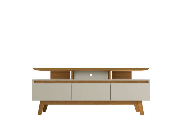 English Elm Yonkers 71" TV Stand Off White & Natural—65" Ready, 3 Flip-Down Doors, Open Shelves, Cable Management B365P398393
