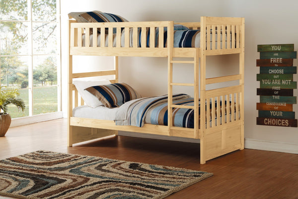 English Elm Bunk Bed Twin Over Pine Wood Frame with Guard Rails for Kids Shared Bedroom B011S02406