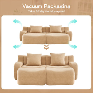 English Elm Soft Teddy Fabric Boneless Sofa with Ergonomic Curved Armrests, 32D High-Density Sponge Comfort and Anti-Slip Base Camel W714S01430