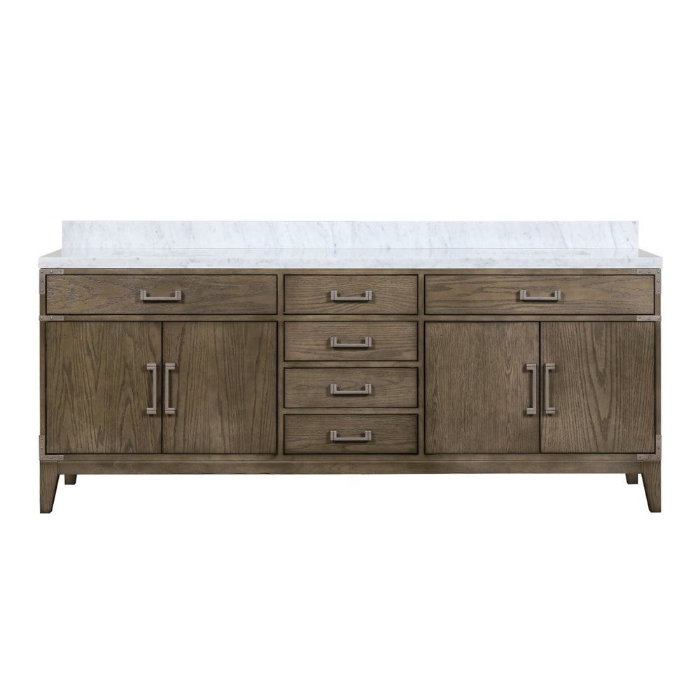 English Elm Grey Oak Double Bathroom Vanity with Hand Polished Carrara Marble Top Soft Close B2731P259970