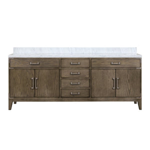 English Elm Grey Oak Double Bathroom Vanity with Hand Polished Carrara Marble Top Soft Close B2731P259970