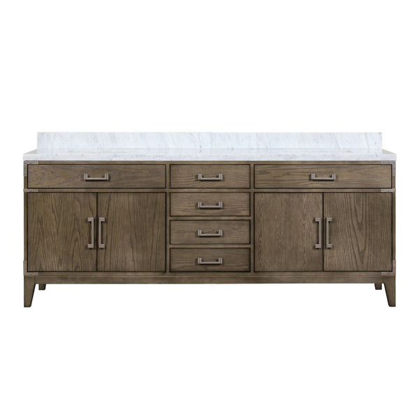 English Elm Grey Oak Double Bathroom Vanity with Hand Polished Carrara Marble Top Soft Close B2731P259970