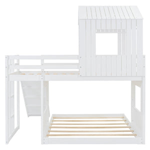 English Elm Wooden Twin Over Full Bunk Bed Farmhouse Playhouse Slide Pinewood Kids Loft White LT000328AAK