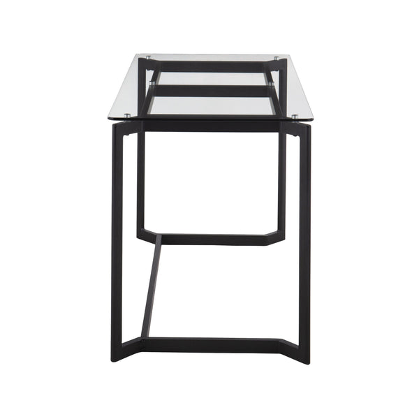 English Elm Masters Modern Office Desk Black Steel Frame with Tempered Clear Glass Top — Sleek 50" Workstation Elegance B202P223966