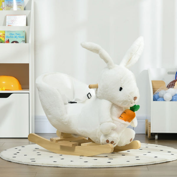 English Elm Qaba Bunny Rocker Toddler Ride on with Velvet Plush Carrot Toy and Realistic Sounds W2225P217693