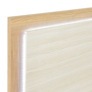 English Elm Contemporary LED Panel Queen Bed with Integrated Lighting, Sleek Wooden Frame and Modern Headboard Design Natural,White 45.75 L x 30.75 W x 5.75 H B011S01706