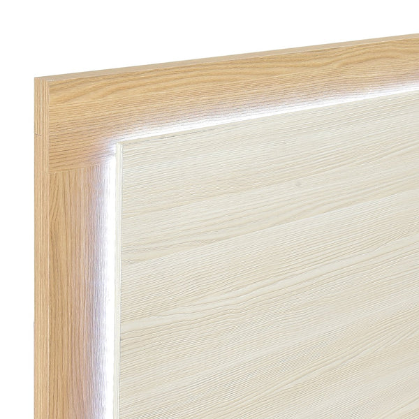 English Elm Contemporary LED Panel Queen Bed with Integrated Lighting, Sleek Wooden Frame and Modern Headboard Design Natural,White 45.75 L x 30.75 W x 5.75 H B011S01706