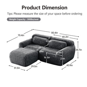 English Elm L-shaped Plush Sectional Sofa Boneless Cloud Comfort Floor Lounge with Chaise for Bedroom Dark Grey W714S01547
