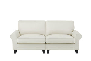 English Elm Pet-Friendly Cream Leather Loveseat 2-Seater Sofa with Cloud Arms, Ergonomic Back Support, Compact Appeal W542P188786