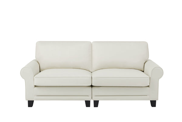English Elm Pet-Friendly Cream Leather Loveseat 2-Seater Sofa with Cloud Arms, Ergonomic Back Support, Compact Appeal W542P188786
