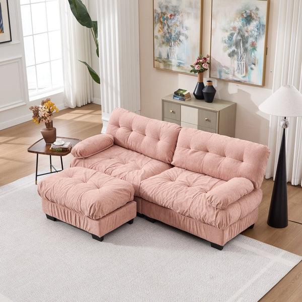 English Elm Modular Cloud Sectional with Ottoman Deep Seat Flannelette Sofa for Living Room Pink W2120S00024