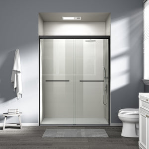 English Elm 56" Frameless Sliding Shower Door Tempered Glass Soft Close Matte Hardware Alcove Fit W1920P385320