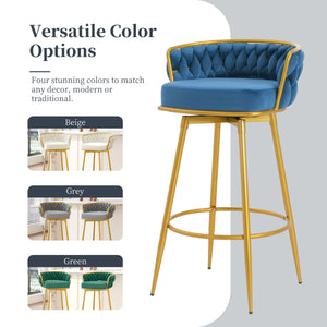 English Elm Christopher Knight Home® - Swivel Counter Height Bar Stools Set of 2 with 180° Turn, Hand-Woven Back, Gold Frame, Velvet Comfort Blue N762P216979C
