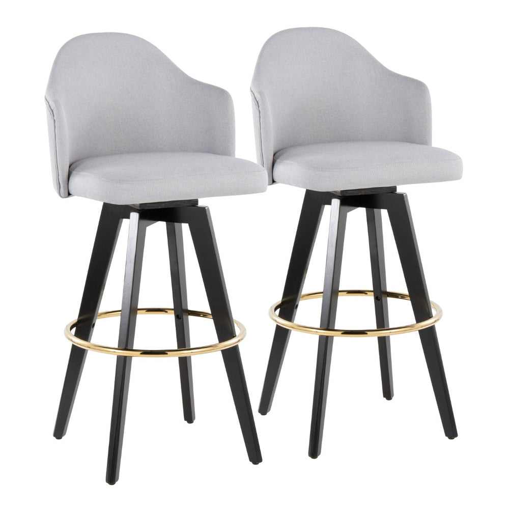 English Elm Fixed-height Swivel Barstools Upholstered Grey Fabric Black Wood Legs Kitchen Set of 2 Light Grey B202S01866