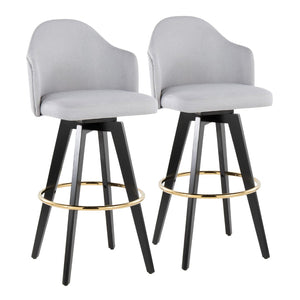 English Elm Fixed-height Swivel Barstools Upholstered Grey Fabric Black Wood Legs Kitchen Set of 2 Light Grey B202S01866