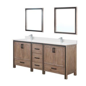 English Elm Rustic Barnwood Double Bath Vanity 80" W x 22" D with White Quartz Top, Chrome Faucet, 30" Mirrors B2731S01134