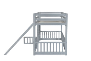 English Elm Twin Over Twin Floor Bunk Bed With Slide, Ladder, Safety Guardrails - Charming Grey Pine Wood Design W504S00189-GIGA