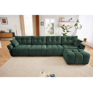 English Elm Modular 4-Seater Sofa With Ottoman - Configurable Chenille Upholstery, Solid Wood Frame, Durable Comfort Green W714S01165