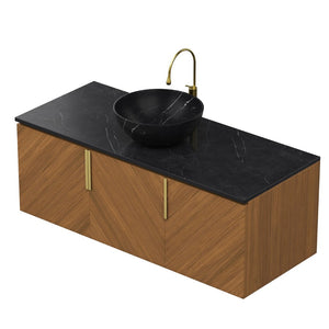 English Elm 48" Sintered Stone Countertop Vanity Base Brown Oak Cabinet Brushed Gold Handles W2615P338019
