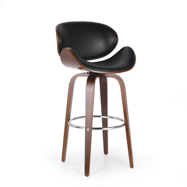 English Elm Christopher Knight Home® - 30" Mid-Century Modern Upholstered Swivel Barstool with Beech Frame, Concave Seat, Easy-Clean Leather Finish Black 67493.00PUMDNT