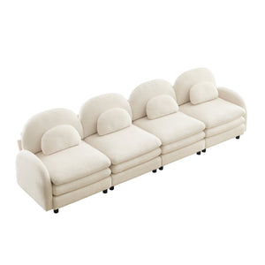 English Elm Teddy Fleece Modular Cloud Sofa Four Seat Curved Sculptural Design for Modern Living Rooms Beige White W5656S00085