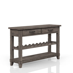 English Elm Console Rustic Gray Console Table with Wine Rack, Two Drawers & Lower Shelf — Solid Wood MDF Charm B2699P208930