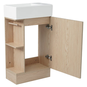 English Elm 18.6" Bathroom Vanity with Sink and Ceramic Top, MDF Cabinet with Door, TP Holder & Shelf Natural N725P212181N