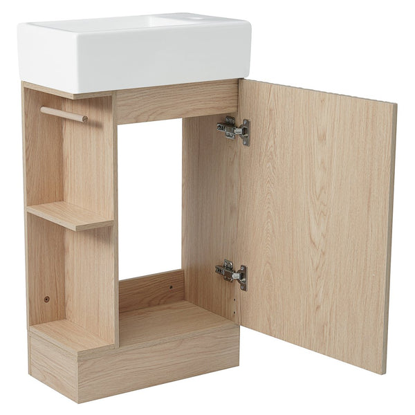 English Elm 18.6" Bathroom Vanity with Sink and Ceramic Top, MDF Cabinet with Door, TP Holder & Shelf Natural N725P212181N