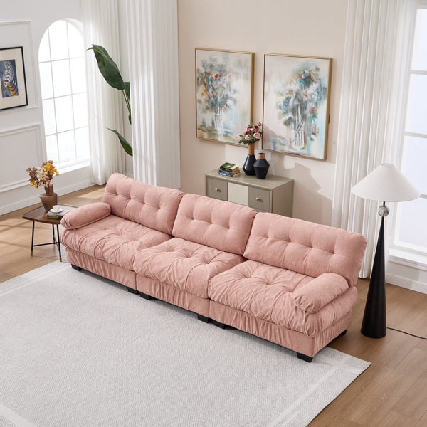 English Elm Modular Cloud Sectional Sofa Flannelette Deep Seat Couch for Living Room with Pillows Pink W2120S00032