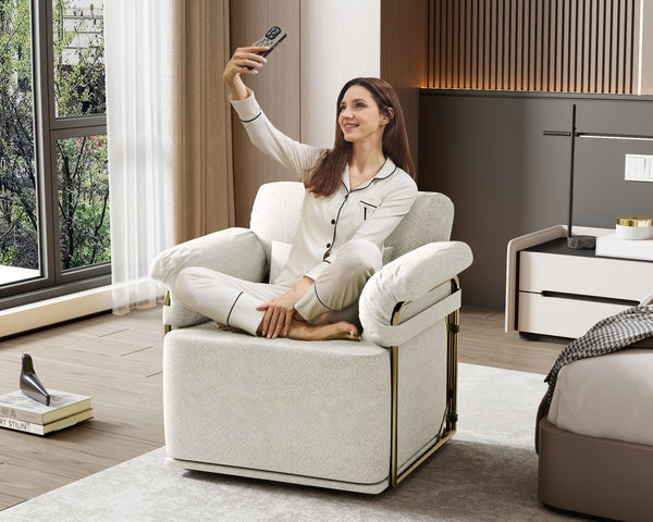 English Elm 360 Degree Square Swivel Accent Chair - Plush Upholstered Lounge Armchair With Gold Legs For Any Space W2012P319072