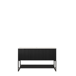English Elm 48" Freestanding Bathroom Vanity Matte Black Cabinet Carrara Sintered Stone Top Open Shelf W2615P340356