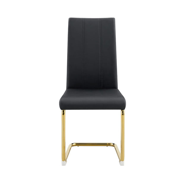 English Elm Tempered Glass Six Seat Dining Set Gold Metal Base Black Pu Leather Modern Glam W3875S00056