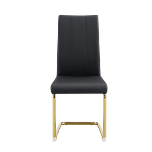 English Elm Tempered Glass Rectangular Dining Set Seats 8 with Glam Metal Legs Pu Leather Chairs Black,Gold W3875S00057