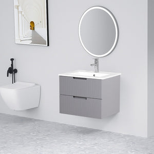 English Elm 24 Inch Floating Bathroom Vanity – Stylish Wall-Mounted Cabinet With Ceramic Sink & Soft-Close Drawers W1550S00032