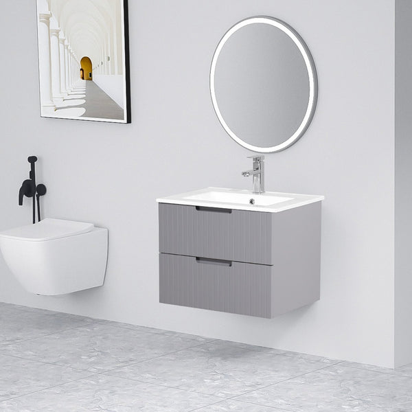 English Elm 24 Inch Floating Bathroom Vanity – Stylish Wall-Mounted Cabinet With Ceramic Sink & Soft-Close Drawers W1550S00032